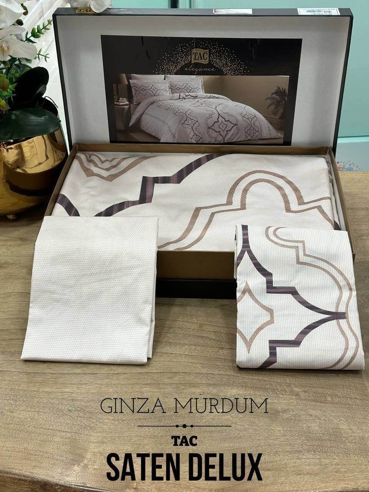Постільна білизна TAC Ginza Murdum Сатин-Delux, Євро, Бавовна 100%, 240х260 см., 1, 4, 200х220 см., 50х70 см, сатин, 220 TC, Фірмова картонна коробка
