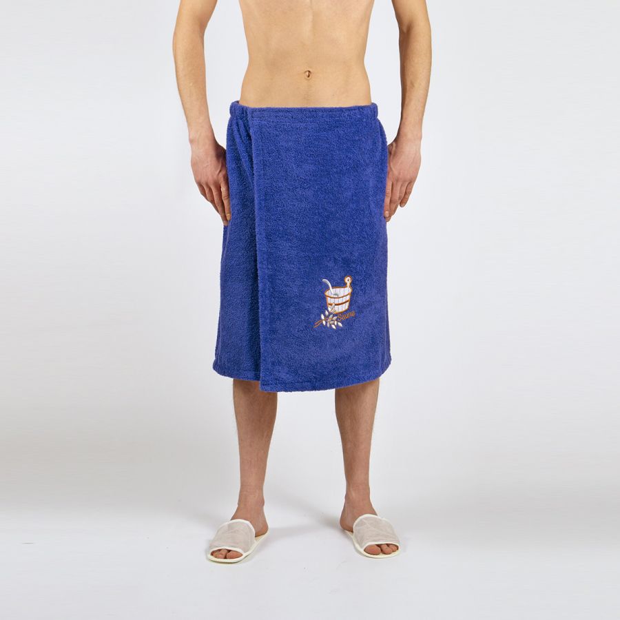 Рушник для сауни на липучці синє ТМ Lotus, Бавовна 100%, 65х145 см, 350 г/м.кв., для сауни