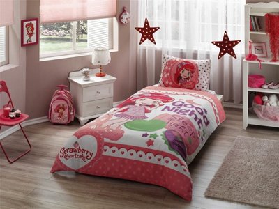 Підлітковий комплект Disney TAC Strawberry Shortcake Good Night Ранфорс /простирадло на резинці 100х200х25см, Підлітковий, Бавовна 100%, 100х200х25 см на резинці, 1, 1, 160х220 см., 50х70 см, ранфорс, 142 TC, Фірмова картонна коробка