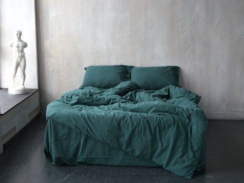 Постельное белье Limasso Standart Dark Green вареный хлопок, Полуторный, Хлопок 100%, 160х240 см., 1, 1, 160х220 см., 50х70 см, варёный хлопок, Фирменная картонная коробка