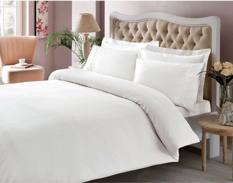 Постільна білизна ТАС Premium Basic White Сатин-Stripe King Size, king size, Бавовна 100%, 270х280 см., 1, 4, 220х240 см., 50х70, 50х70 (+5см), сатин Stripe, 220 TC, Фірмова картонна коробка