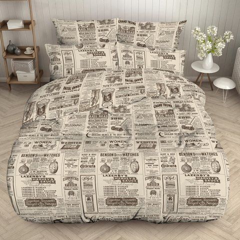 Постільна білизна Бязь Home Line "Газета" Євро, Євро, Бавовна 100%, 220х230 см., 1, 2, 200х220 см., 50х70 см, бязь, ПВХ