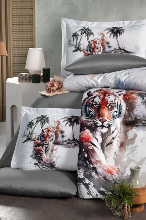 Постельное белье Евро First Choice Tiger Сатин-Digital, Евро, Хлопок 100%, 240х260 см., 1, по 2, 200х220 см., 50х70, 70х70 см, сатин Digital, Фирменная картонная коробка