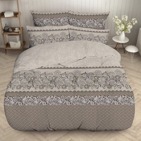Постільна білизна Бязь Home Line "Аглая" (світло-коричневий), Євро, Бавовна 100%, 220х230 см., 1, 2, 200х220 см., 50х70 см, бязь, 120 г/м.кв, ПВХ
