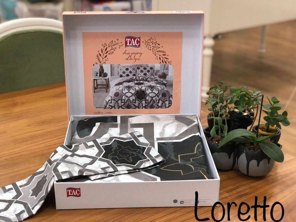 Постільна білизна TAC Loretto Coffee Сатин, Євро, Бавовна 100%, 230х260 см., 1, 2, 200х220 см., 50х70 см, сатин, 220 TC, Фірмова картонна коробка