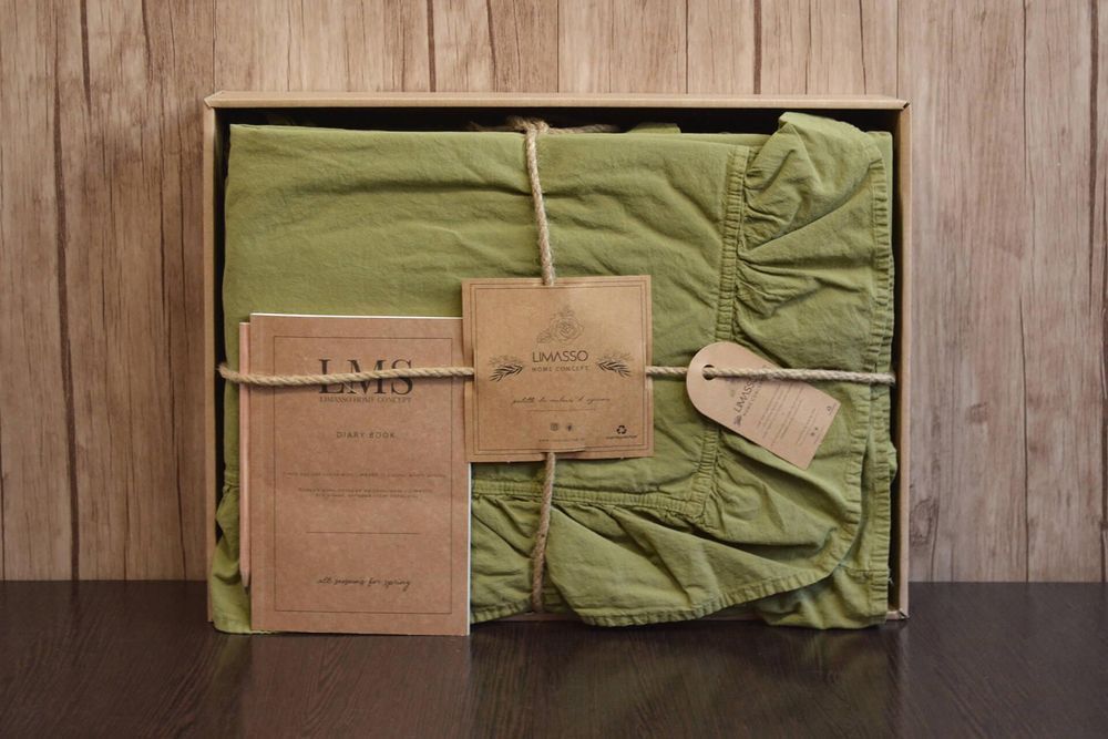 Постільна білизна Limasso Exclusive Stonewashed Olive варена бавовна, Євро, Бавовна 100%, 240х260 см., 1, 2, 200х220 см., 50х70 см, варена бавовна, Фірмова картонна коробка