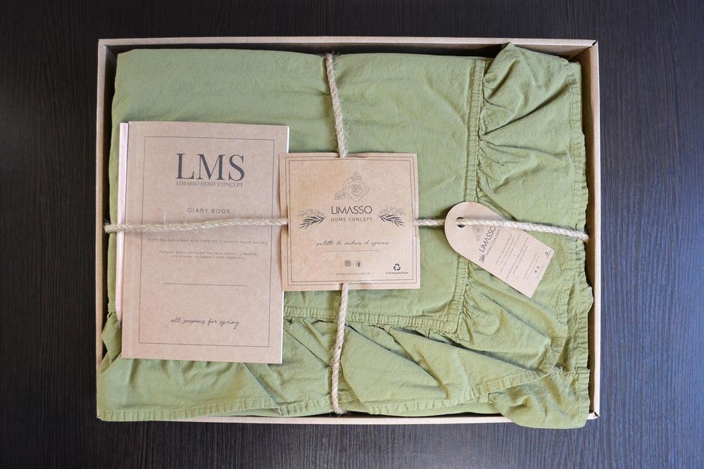 Постільна білизна Limasso Exclusive Stonewashed Olive варена бавовна, Євро, Бавовна 100%, 240х260 см., 1, 2, 200х220 см., 50х70 см, варена бавовна, Фірмова картонна коробка