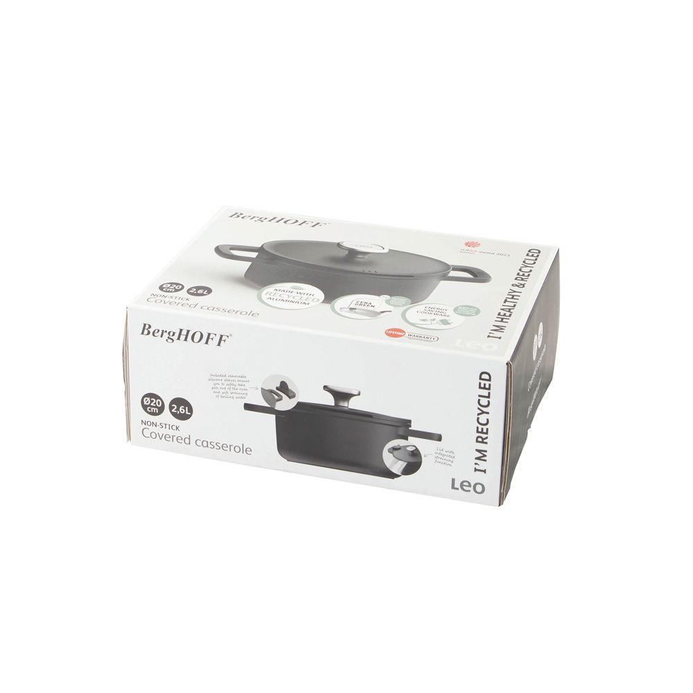 Каструля з антипригарним покриттям BergHOFF Leo Phantom, 20 см, 2,6 л, 2,6л, Фірмова картонна коробка, 20 см
