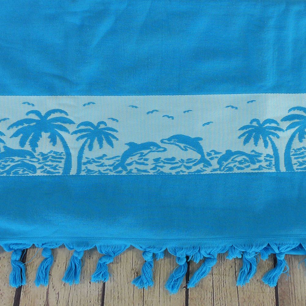 Полотенце пляжное "Aisha" Лето бирюзовое, 400 г/м2, Хлопок 100%, 70х140 см, 400 г/м.кв.