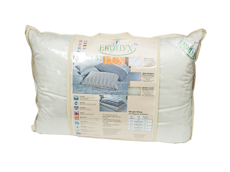 Подушка Екопух Lux 100/0 50х70 см, Бавовна 100%, пух, пір'я, 50х70см, тік, для сну