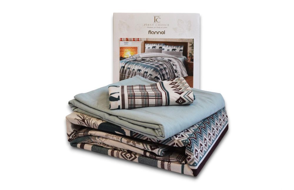 Постельное белье First Choice Cozy Green Фланель, Евро, Хлопок 100%, 240х260 см., 1, 2, 200х220 см., 50х70 см, фланель, Фирменная силиконовая упаковка