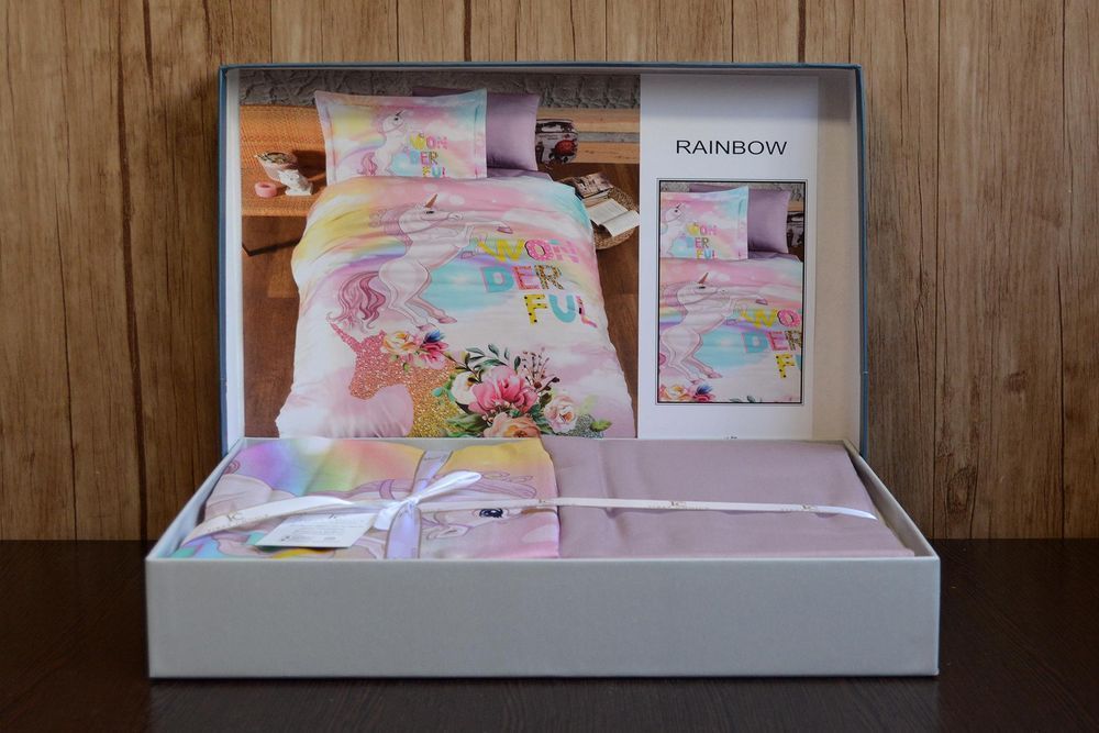 Подростковое постельное белье Сатин First Choice Rainbow, Подростковый, Хлопок 100%, 180х220 см., 1, по 1, 160х220 см., 50х70 см, 70х70 см, сатин, Фирменная картонная коробка
