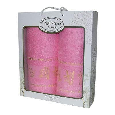 Набор махровых полотенец Gursan Bamboo в коробке 50х90/70х140 (розовый (средний)), Бамбук 100%, 50х90см, 70х140см, махра, 480 г/м.кв., набор
