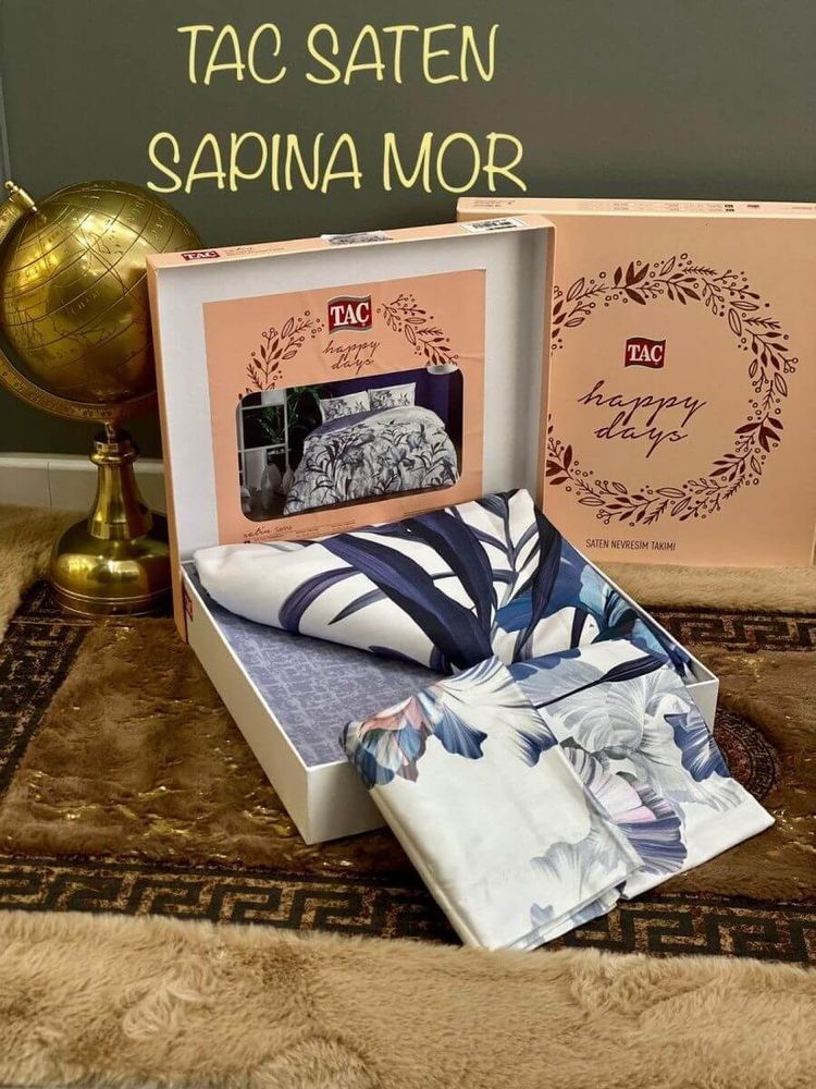 Постільна білизна TAC Sarina Mor Сатин, Родинний, Бавовна 100%, 230х260 см., 2, 2, 160х220 см., 50х70 см, сатин, 220 TC, Фірмова картонна коробка