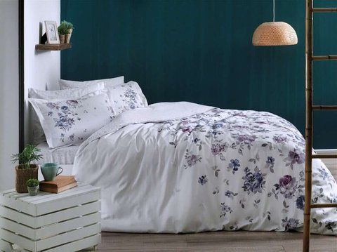 Постельное белье TAC Zaira Lilac Сатин, Полуторный, Хлопок 100%, 180х260 см., 1, 1, 160х220 см., 50х70 см, сатин, 220 TC, Фирменная картонная коробка