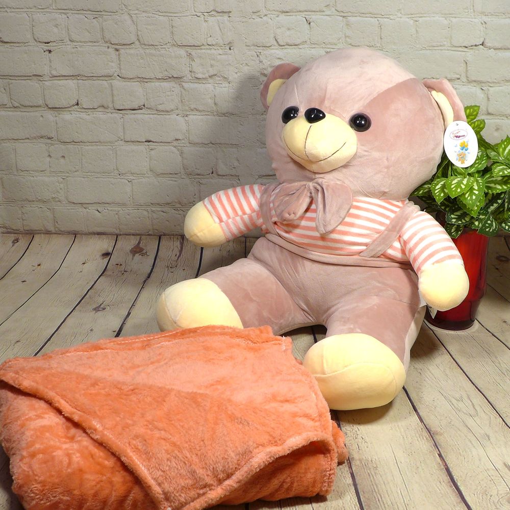Плюшевый Медведь с пледом 100x140см Colorful Home лиловый, Полиэстер 100%, 43х40см, плюш, Игрушка + плед